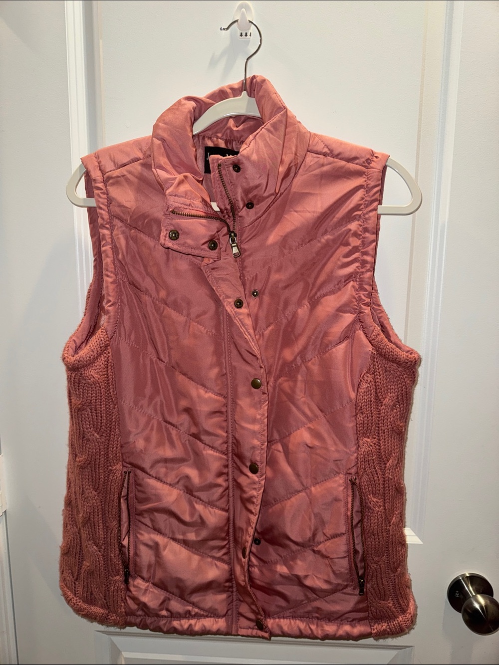 jason maxwell Dusty Rose Quilted Vest with Knit Side Panels Sz L in EUC